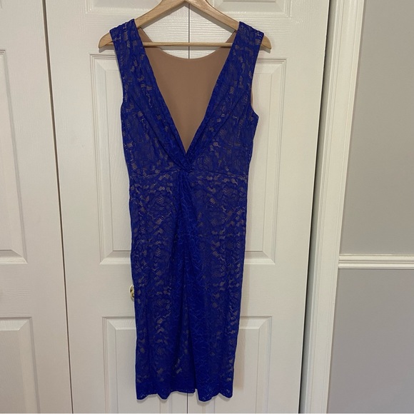Dress the Population Kendra Body-Con Low-Back Blue Lace Midi Dress XL - Picture 5 of 9